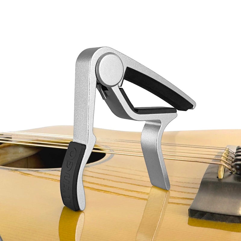 Wingo كابو ونجو لآلات الجيتار الصوتية والكهربائية ذات 6 أوتار مع 5 ريش مجانية، فضي - Image 2